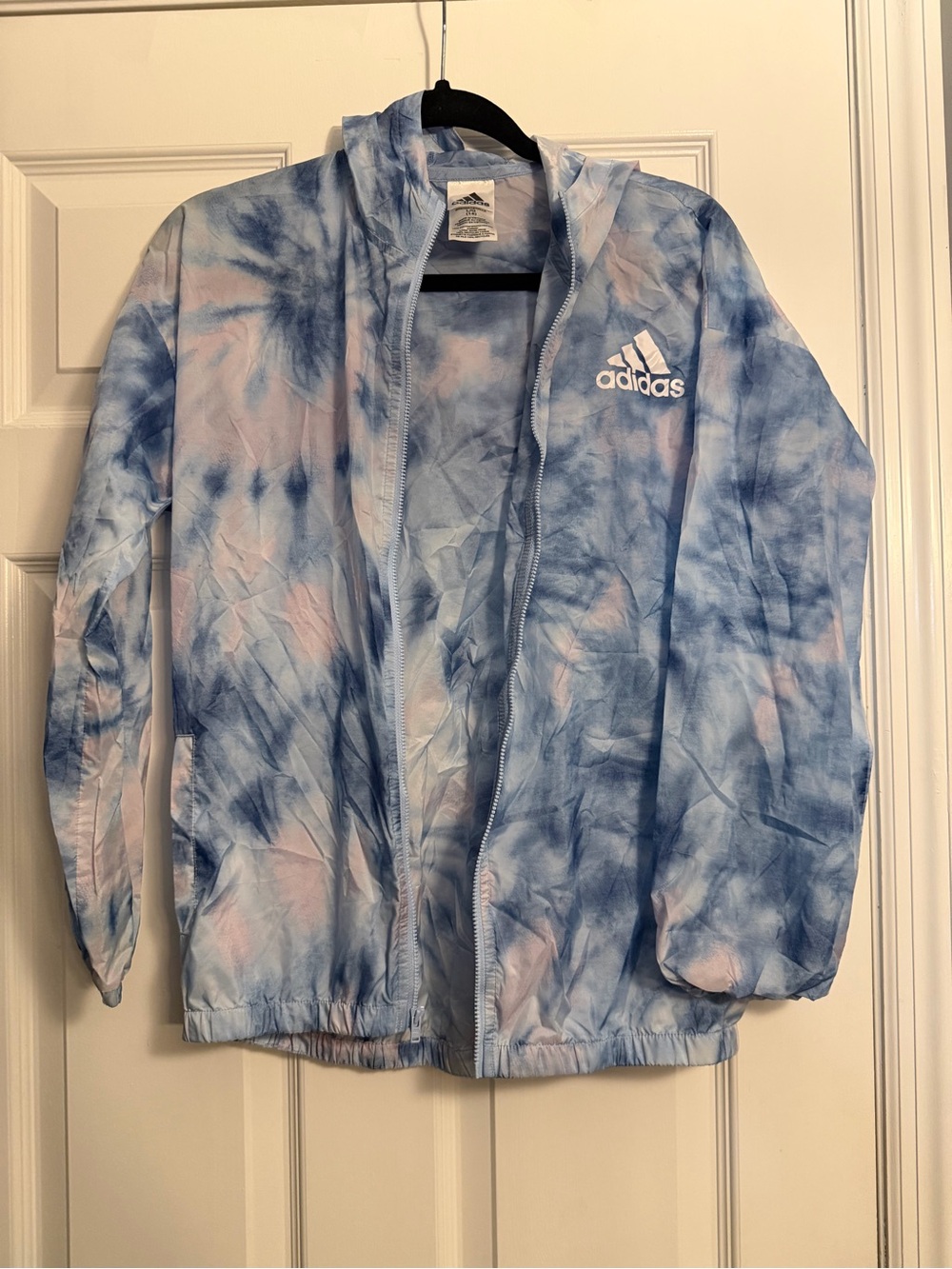 adidas Kids Light Blue & Pink Tie-Dye Light Weight Windbreaker Jacket, Girls 14